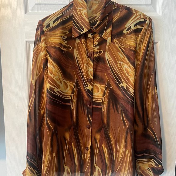 Custom Made Women's Sheer Patterned Button-Up Shirt Long Sleeve Blouse! - Picture 1 of 5